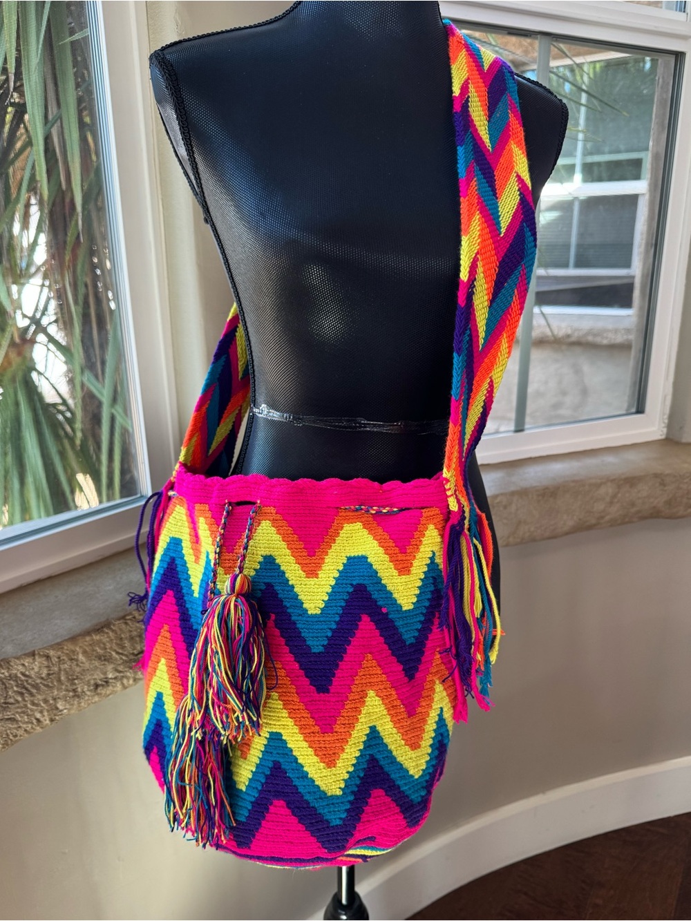 Artisan Handmade Mochilon Colorful Boho Chevron Crossbody Tote Bag